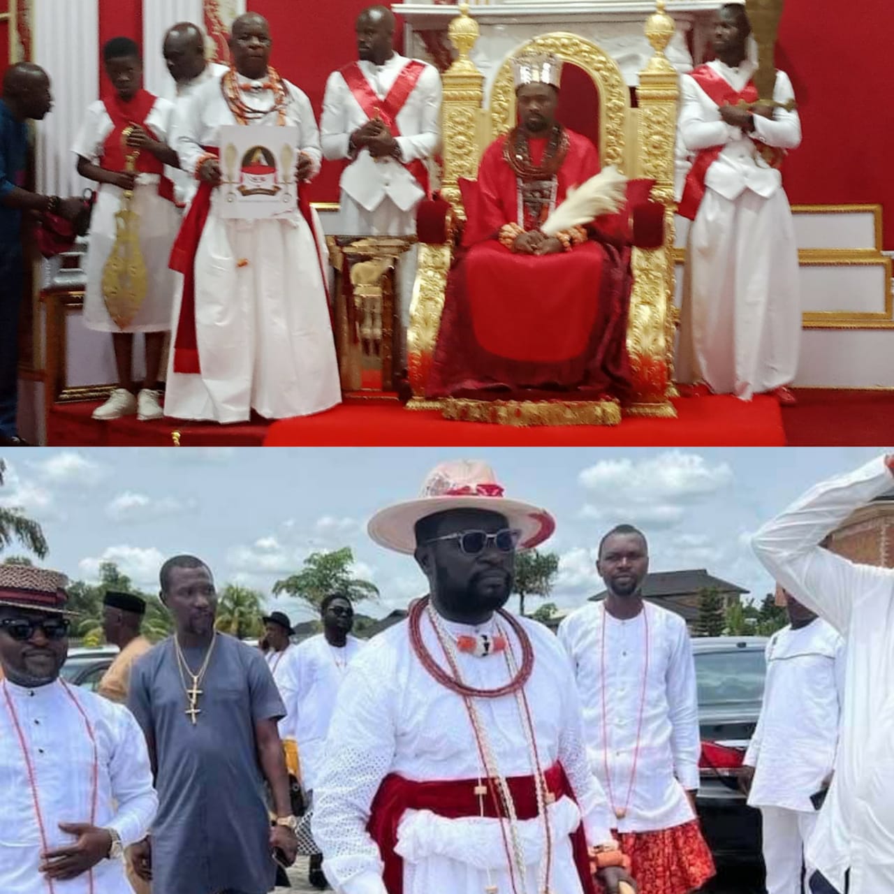 Moment Olu of Warri strips billionaire businessman, Ayiri Emami, as Ologbotsere, installs another one (photos/video)