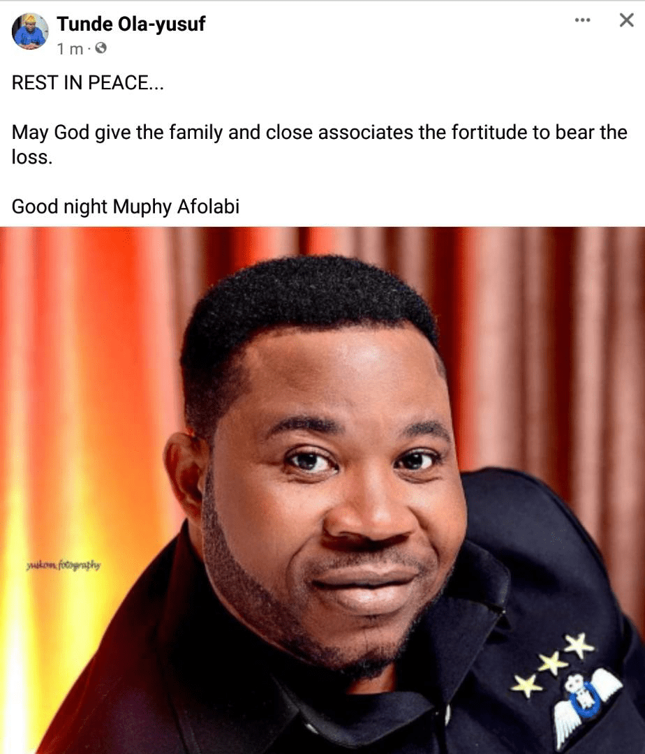 JUST IN -Nollywood Actor, Murphy Afolabi passed away