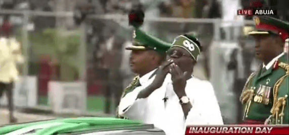 President Bola Tinubu blows Nigerians a kiss during inspection at Eagle’s Square-Video