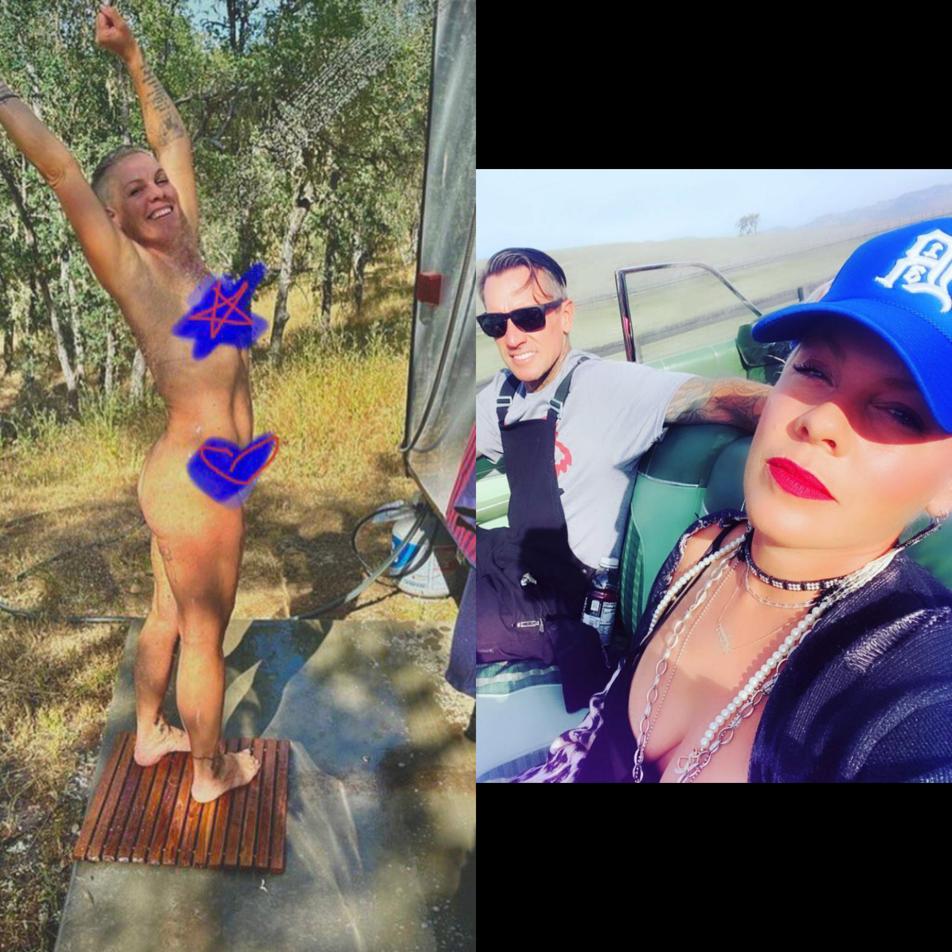 ‘If you haven’t showered outdoors while your husband tries to scare you every five minutes you haven’t lived’ -US singer Pink says as she shares n*de photos