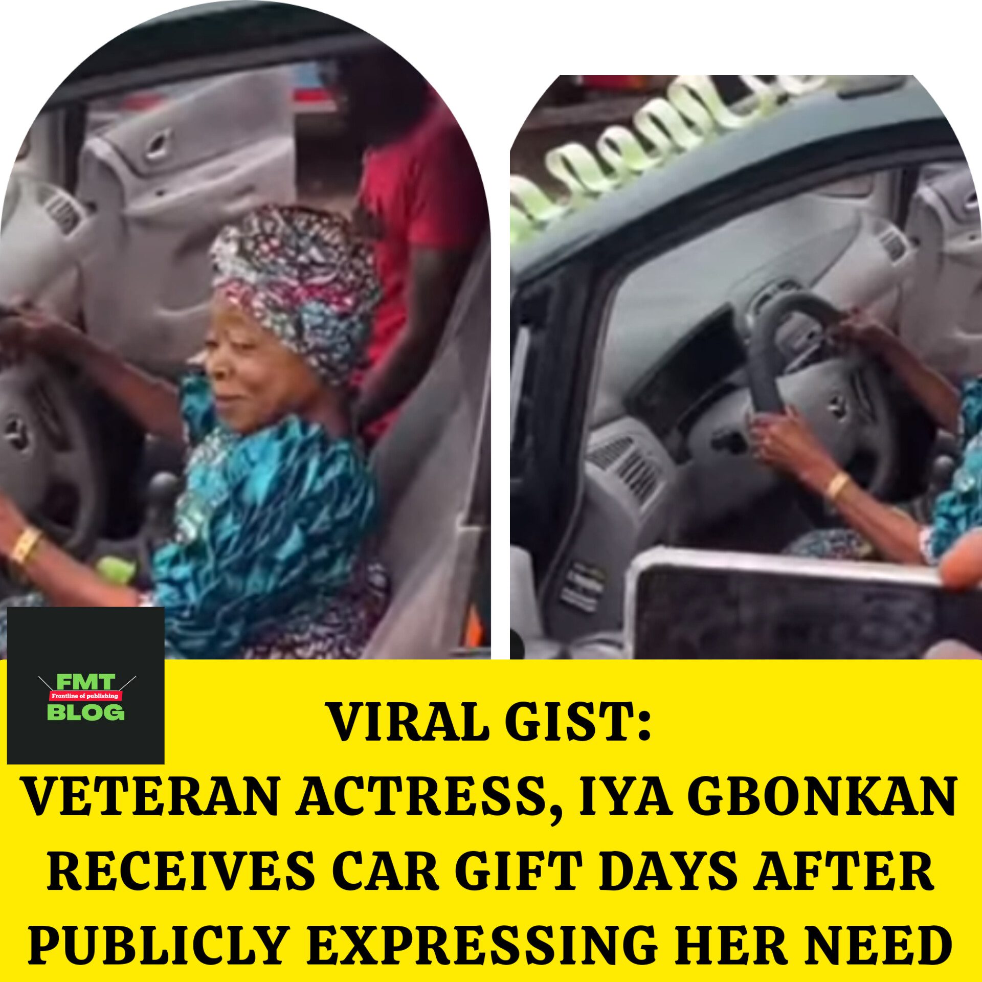 Veteran actress Iya Gbonkan receives car gift  days after publicly expressing her need (Photos, Video)