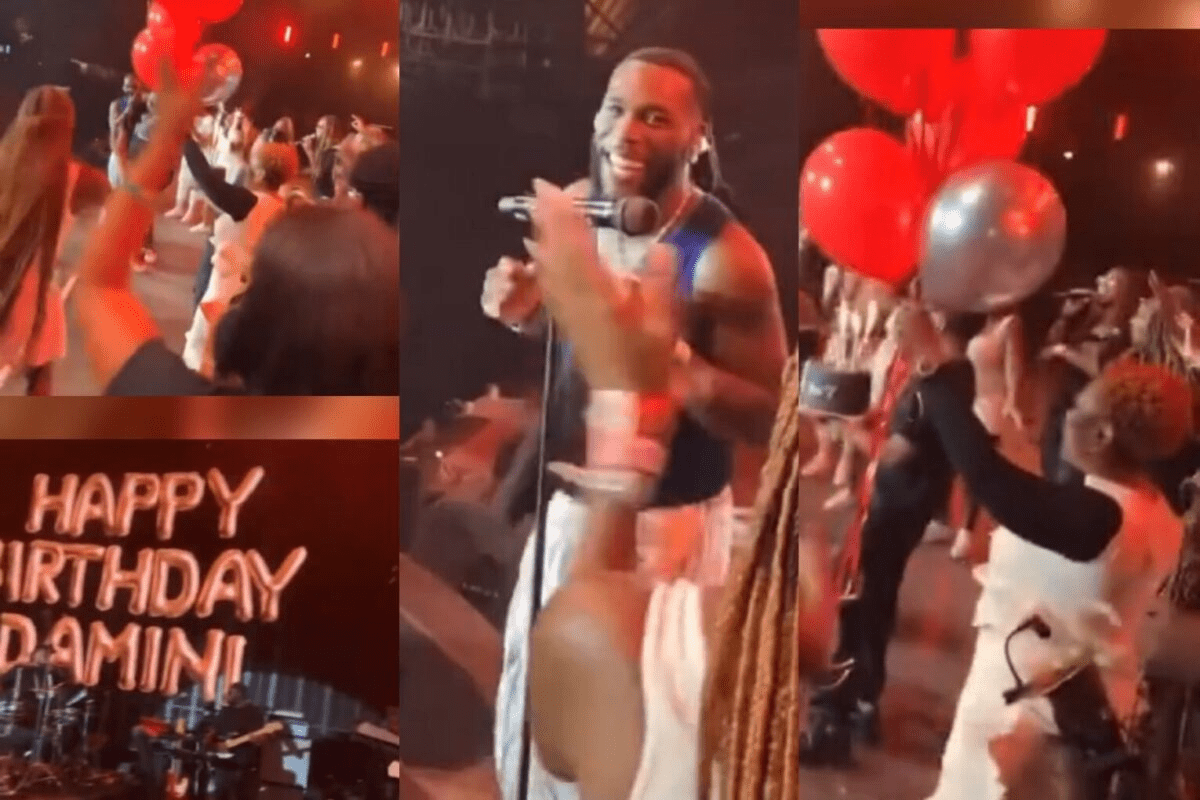 Burna Boy stunned after his mother and siblings surprised him while performing on stage in the Netherlands as he turns 32 (Video)