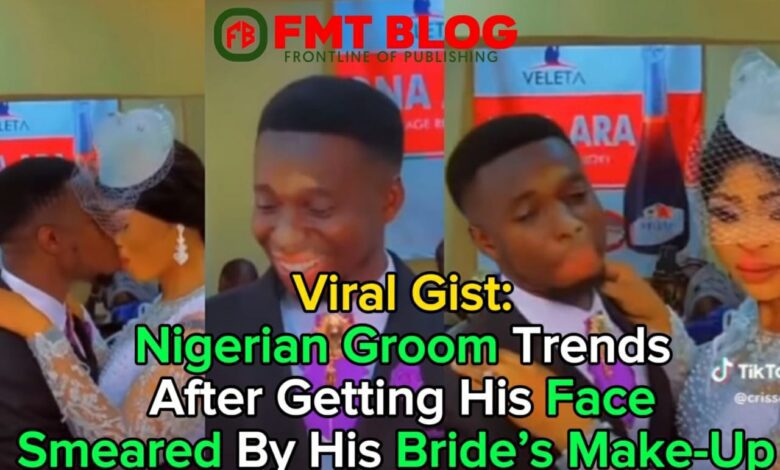 Nigerian Groom Trends After Getting His Face Smeared By His Bride's Make-Up