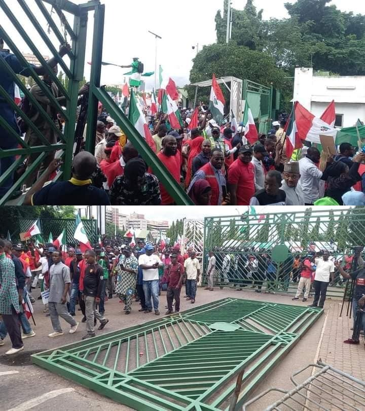 Moment NLC Members Pull Down National Assembly Gate, Storms The  Premises