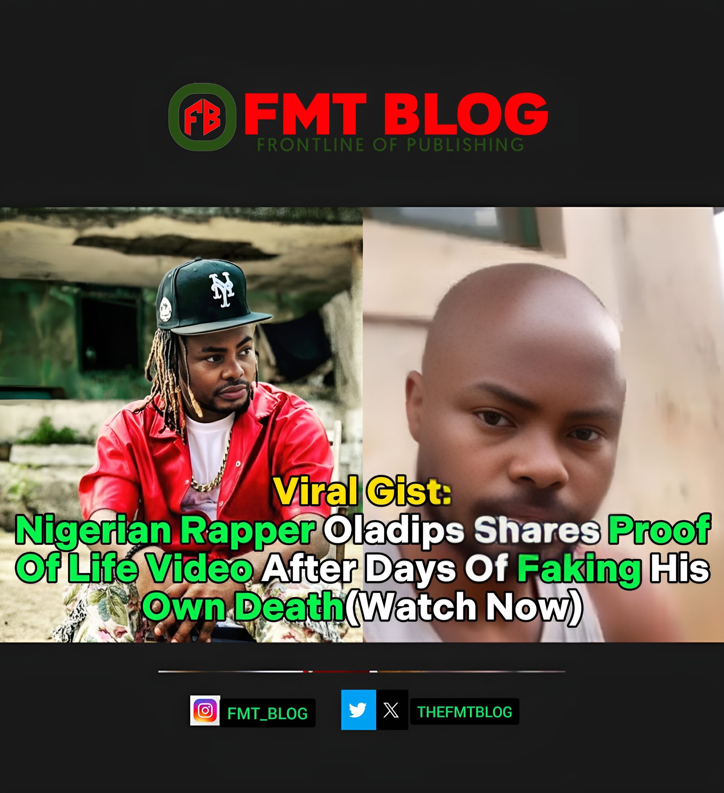 Nigerian Rapper Oladips Shares Proof Of Life Video After Days Of Faking His Own Death (Watch Now)