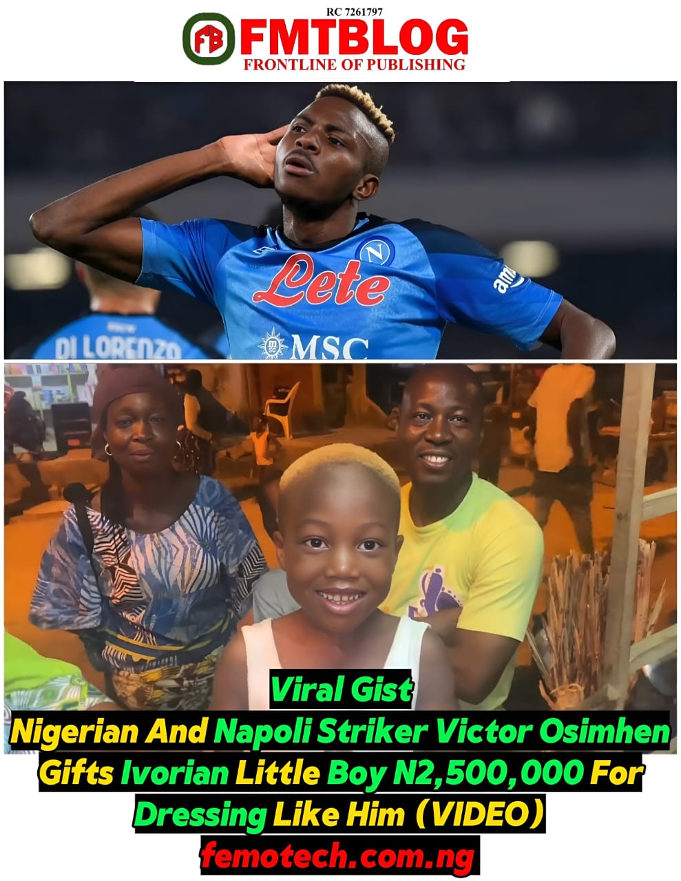 Nigerian and Napoli Striker Victor Osimhen Gifts Ivorian Little Boy N2,500,000 For Dressing Like Him (VIDEO)