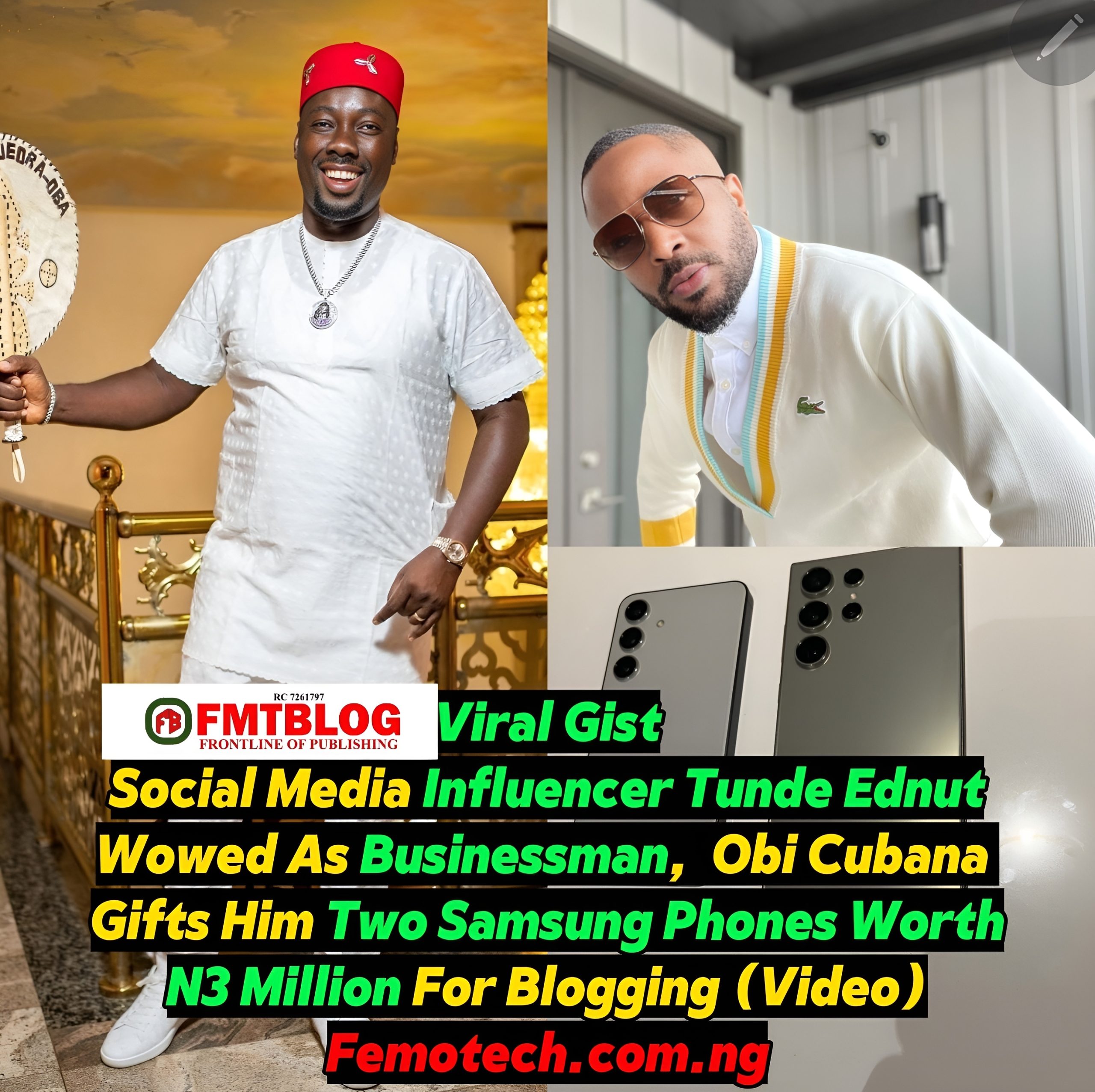 Social Media Influencer,  Tunde Ednut Wowed As Businessman, Obi Cubana Gifts Him Two Samsung Phones Worth N3 Million For Blogging(Video)