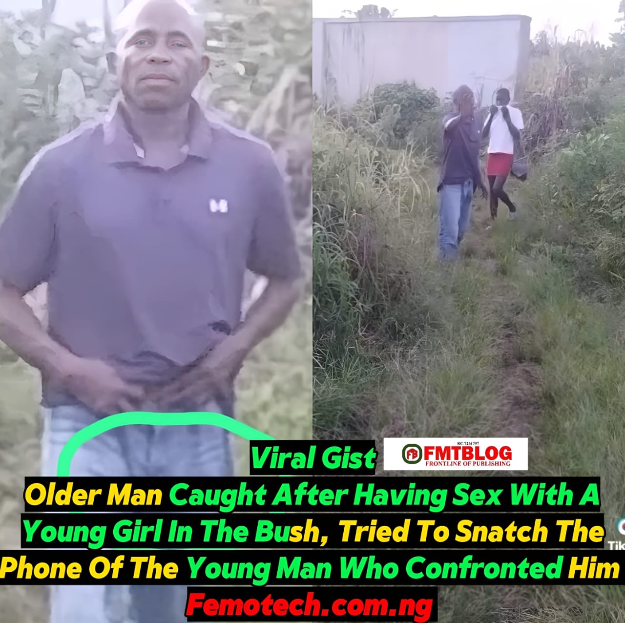 Older Man Caught After Having Sex With A Young Girl In The Bush, Tried To Snatch The Phone Of The Young Man Who Confronted Him (VIDEO)