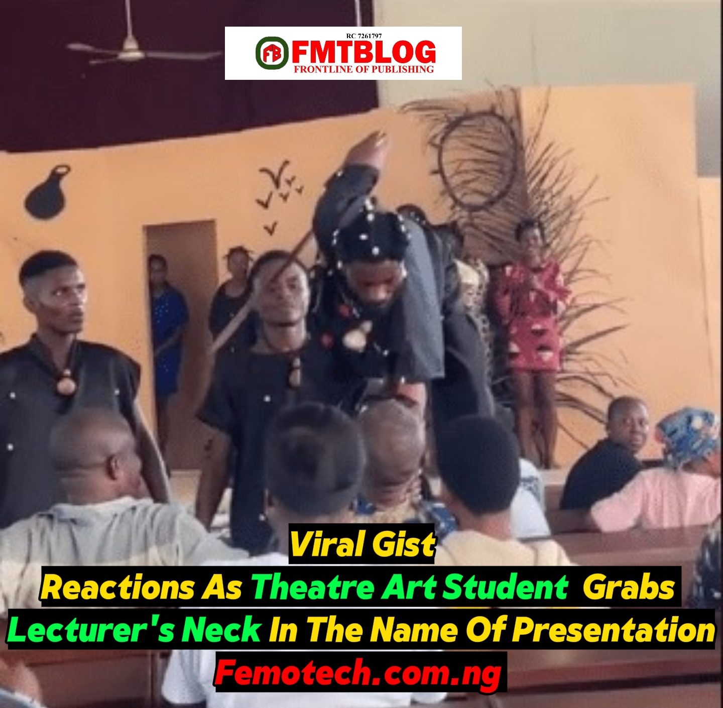 Reactions As Theatre Art Student Grabs Lecturer’s Neck In The Name Of Presentation (Video)