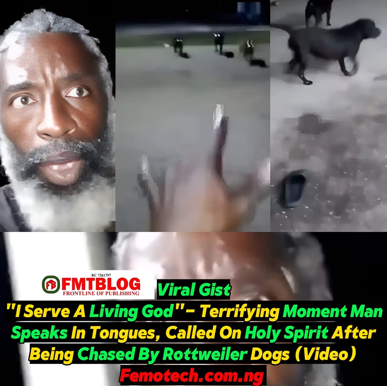 ”I Serve A Living God”- Terrifying Moment Man Speaks In Tongues, Called On Holy Spirit After Being Chased By Rottweiler Dogs (Video)