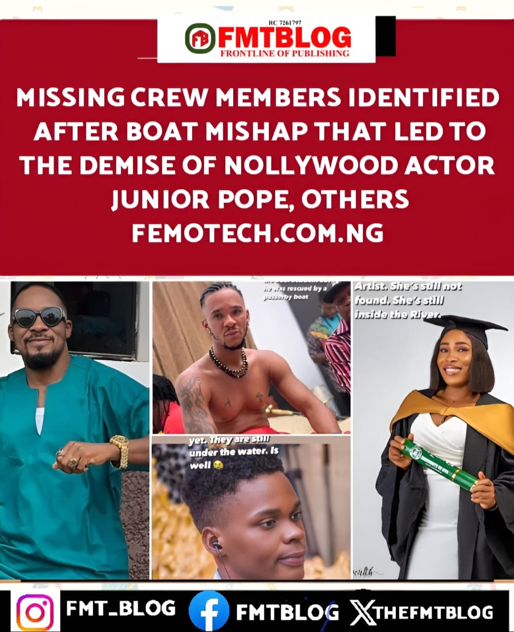 Missing Crew Members Identified After Boat Mishap That Led To The Demise Of Nollywood Actor Junior Pope, Others (PHOTOS)
