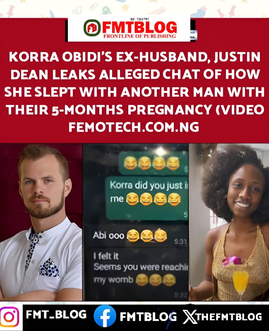 Korra Obidi’s Ex-Husband, Justin Dean, Leaks Alleged Chat Of How She Slept With Another Man With Their 5-Months Pregnancy (VIDEO)