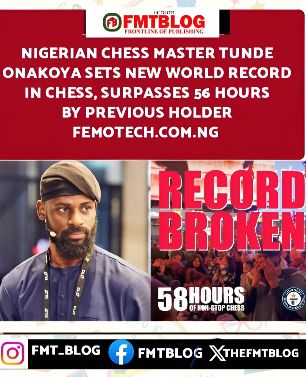 Nigerian Chess Master Tunde Onakoya Sets New World Record In Chess, Surpasses 56 Hours By Previous Holder (VIDEO)