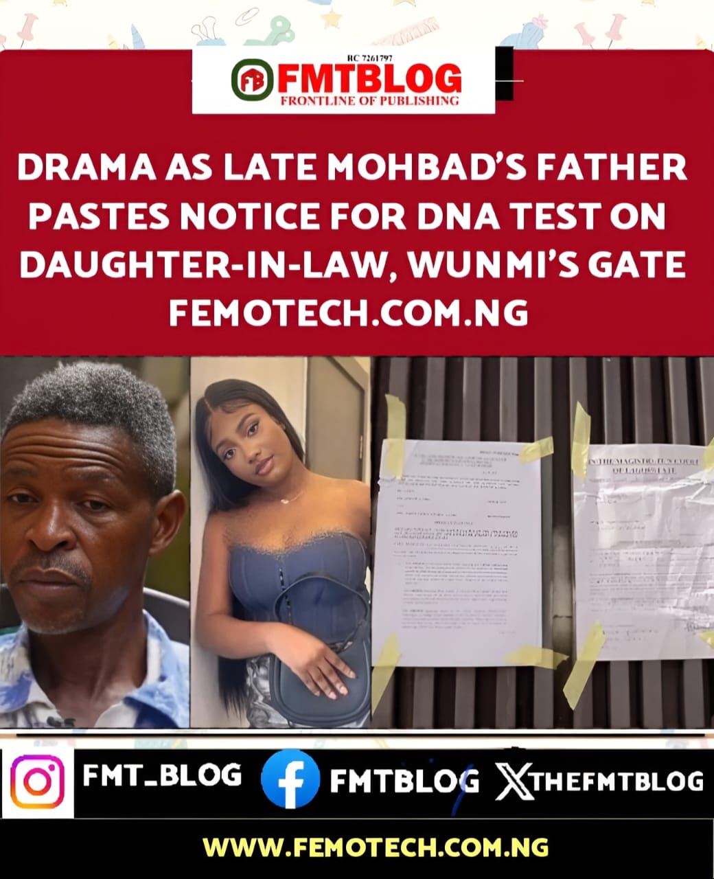 Drama As Late Mohbad’s Father Pastes Notice For DNA Test On Daughter-In-Law, Wunmi’s Gate
