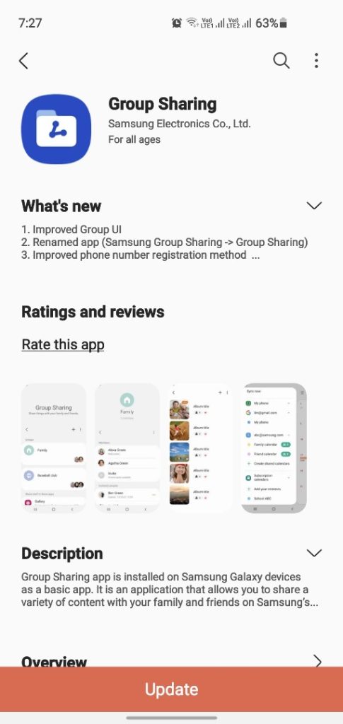 Samsung group sharing app