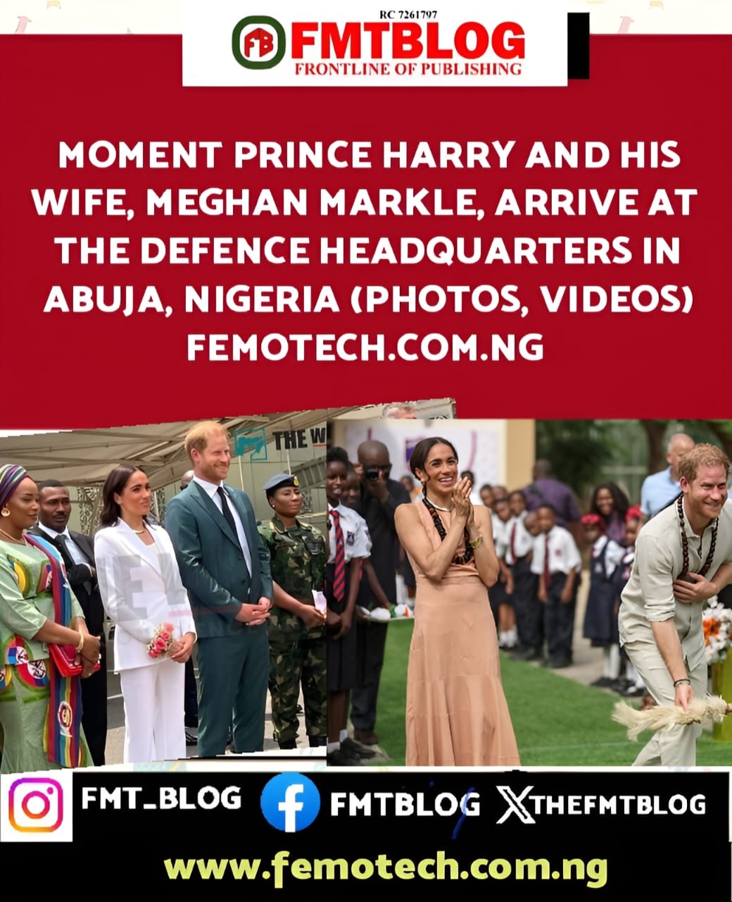 Moment Prince Harry And His Wife, Meghan Markle, Arrive At The Defence Headquarters in Abuja, Nigeria(PHOTOS, VIDEOS)