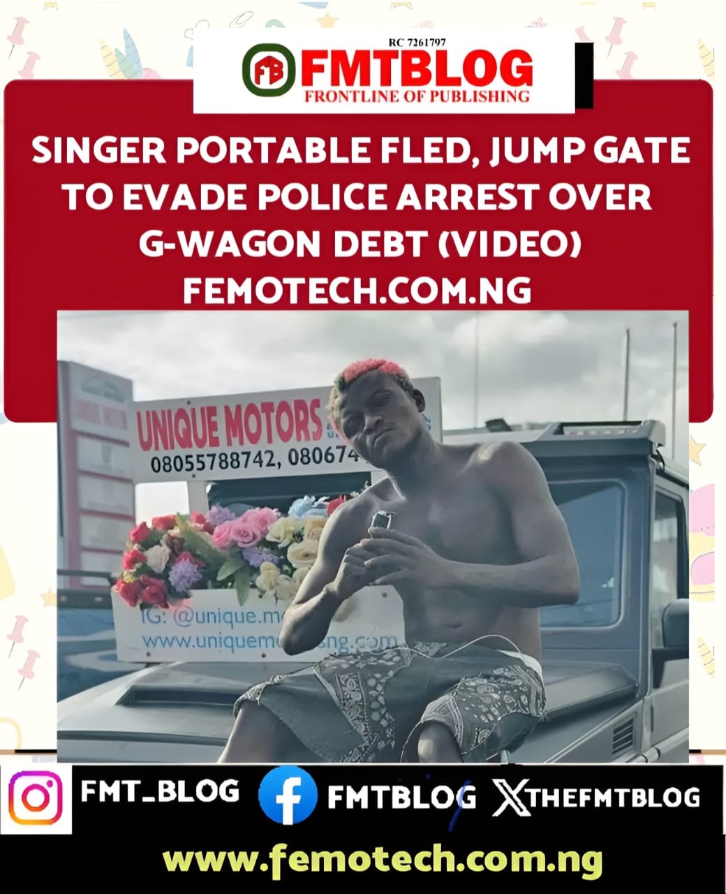 Singer Portable Fled, Jump Gate To Evade Police Arrest Over G-Wagon Debt(VIDEO)