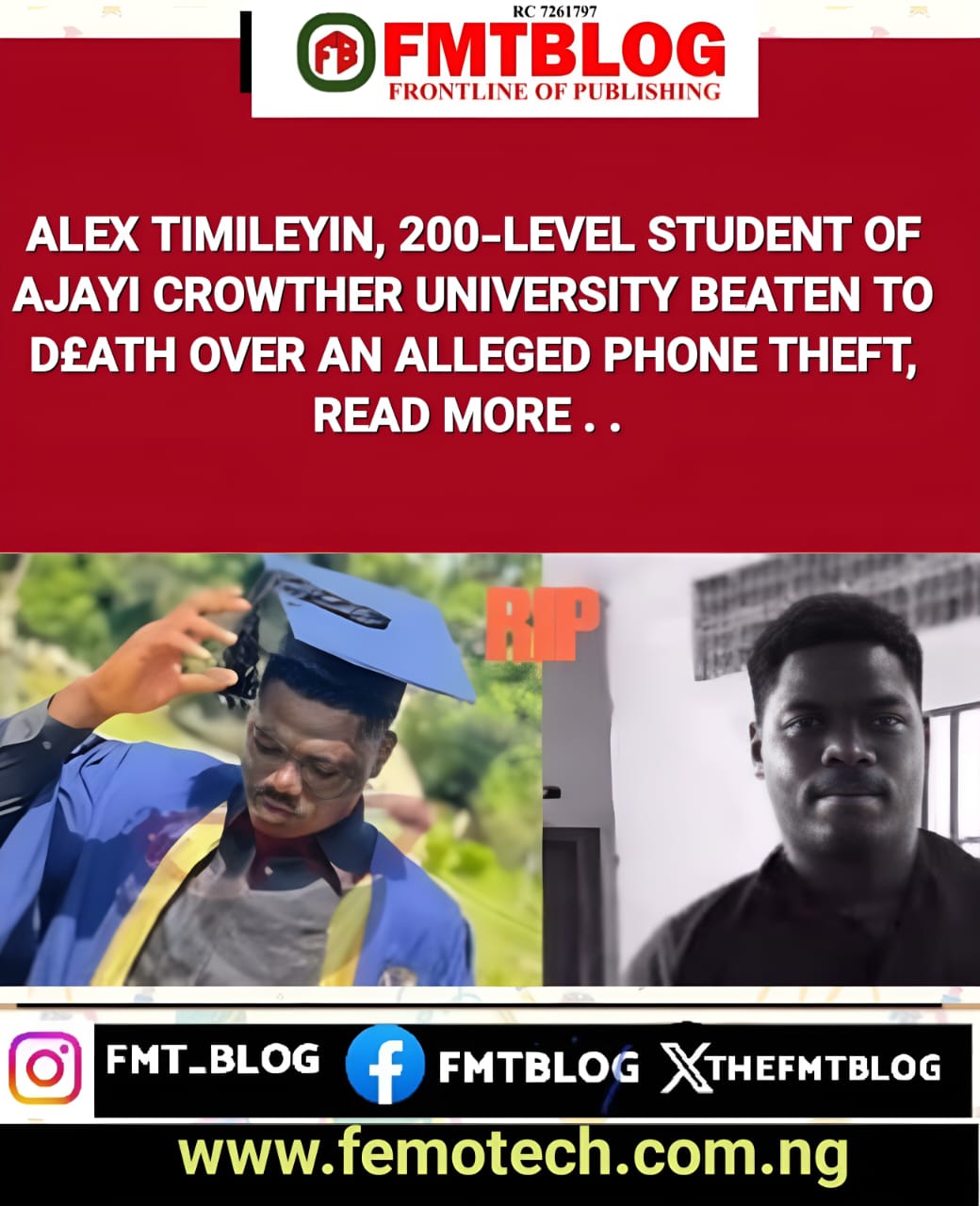 Alex Timileyin, 200-Level Student Of Ajayi Crowther University Beaten To D£ath Over An Alleged Phone Theft(Photos, Videos)