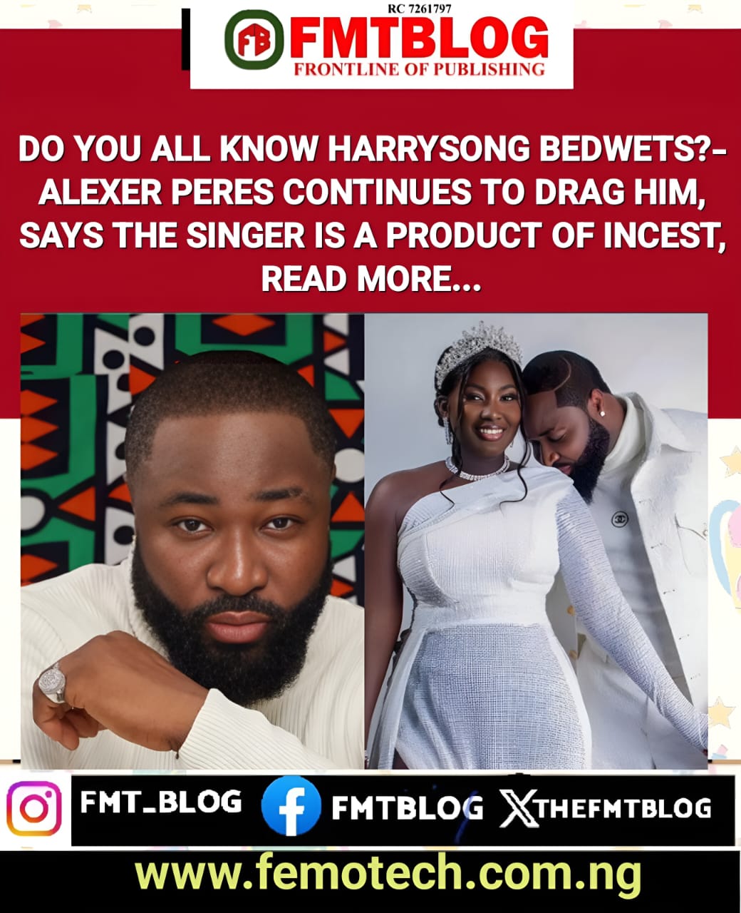 Do You All Know Harrysong Bedwets?- Alexer Peres Continues To Drag Him, Says The Singer Is A Product Of Incest
