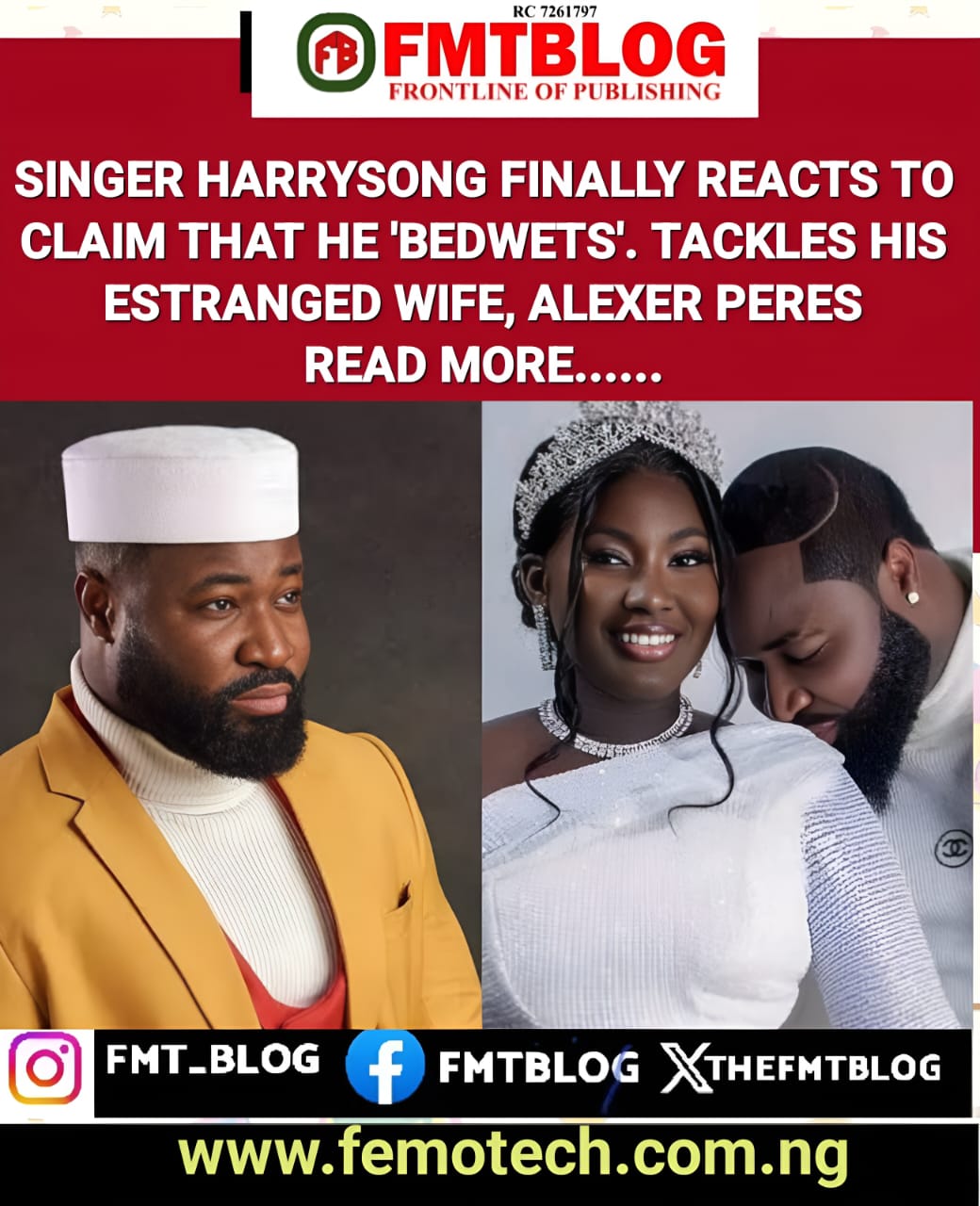 Singer Harrysong Finally Reacts To Claim That He ‘Bedwets’, Tackles His Estranged Wife, Alexer Peres