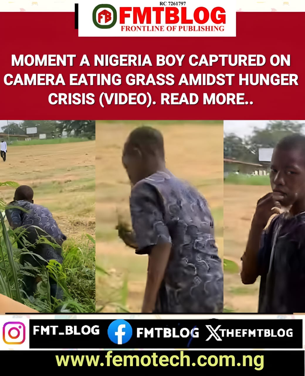 Moment A Nigerian Boy Captured On Camera Eating Grass Amidst Hunger Crisis {VIDEO}