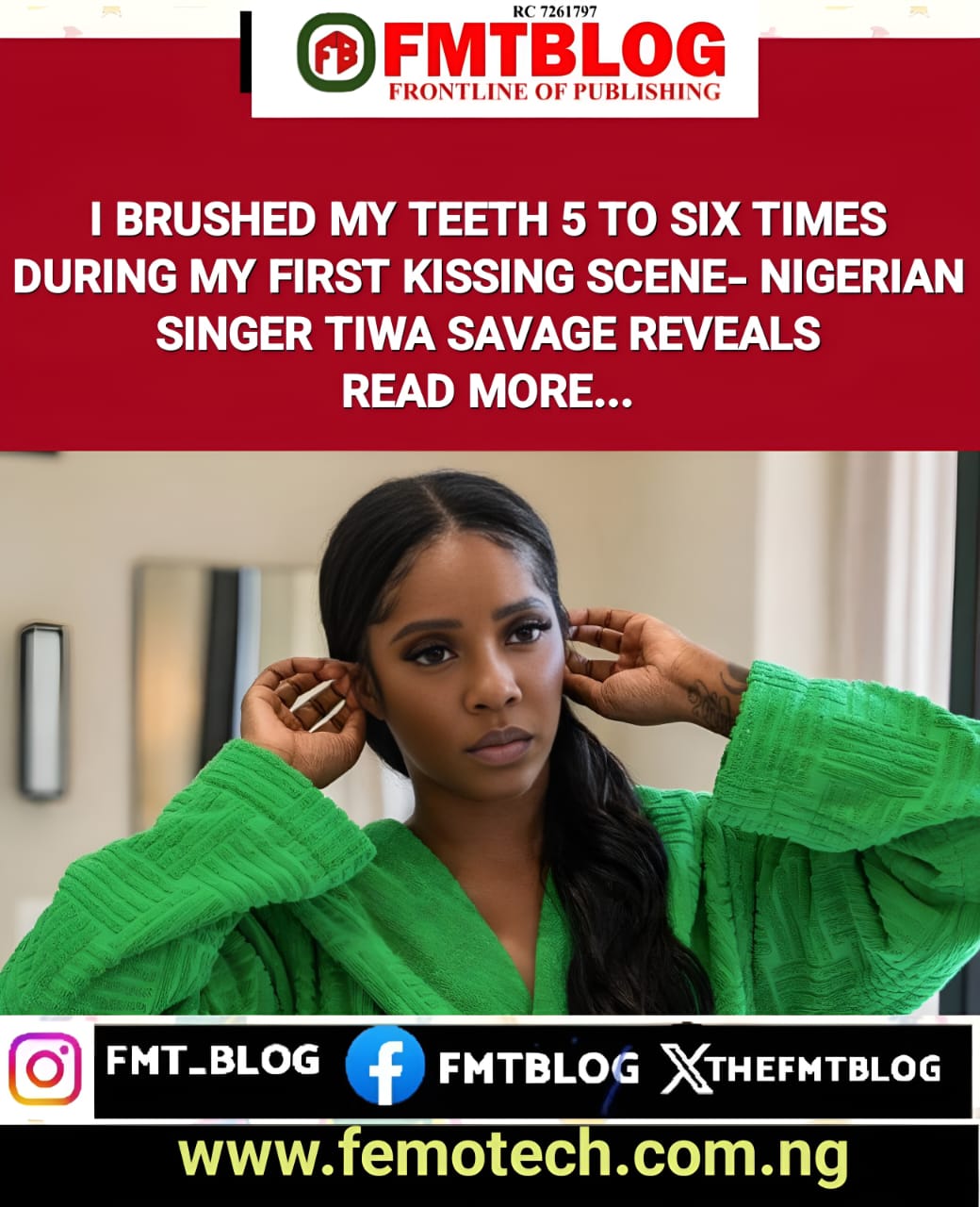 I Brushed My Teeth 5 To Six Times During My First Kissing Scene- Nigerian Singer Tiwa Savage Reveals