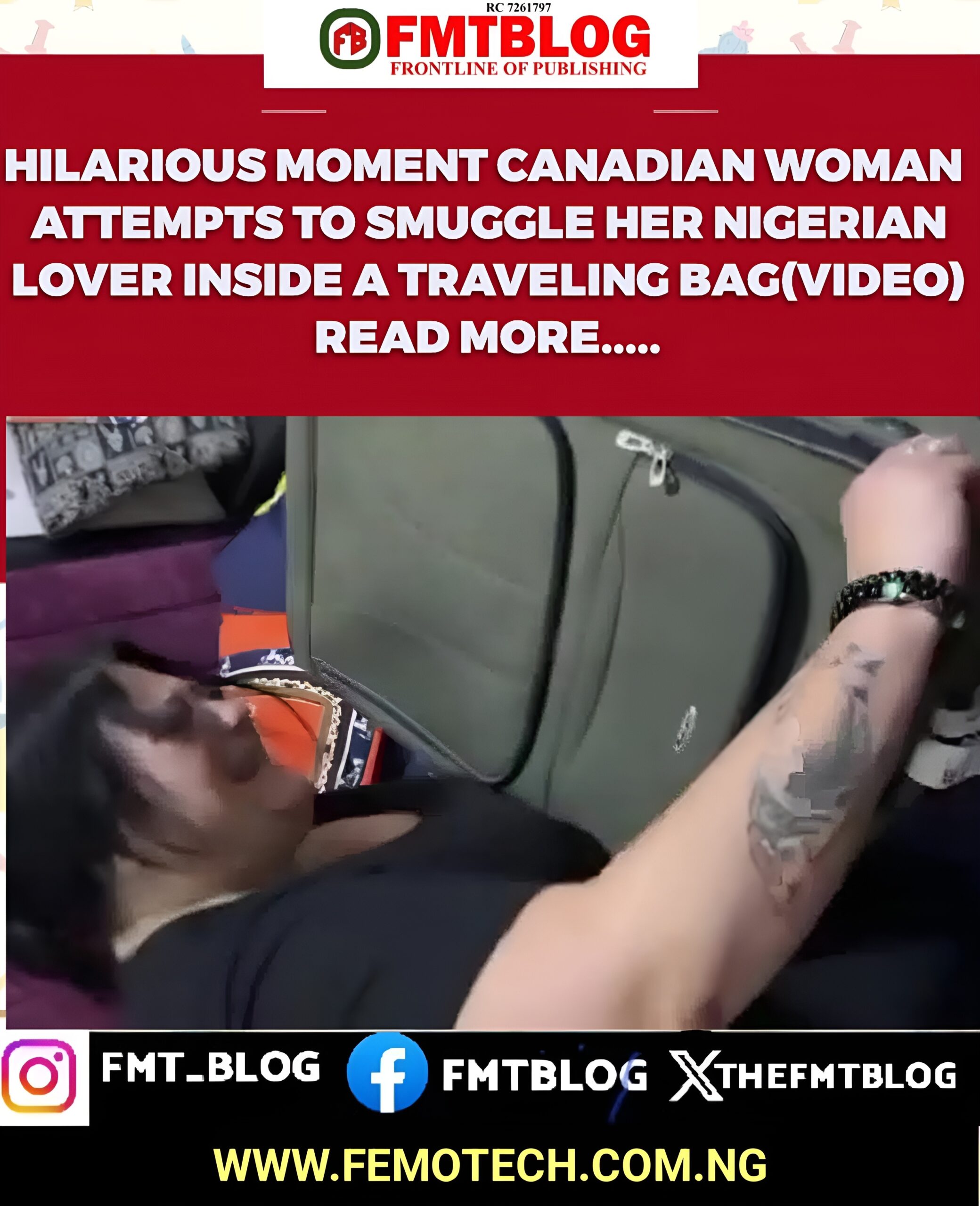 Hilarious Moment Canadian Woman Attempts To Smuggle Her Nigerian Lover Inside A Travel Bag(VIDEO)