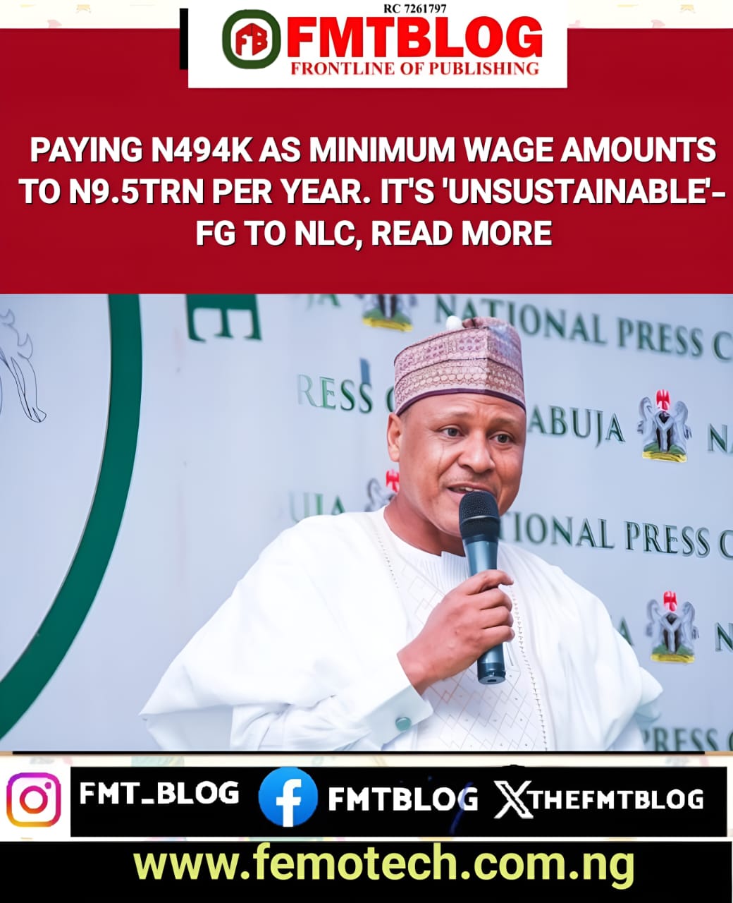 Paying N494K As Minimum Wage Amounts To N9.5trn Per Year. It’s ‘Unsustainable’- FG To NLC