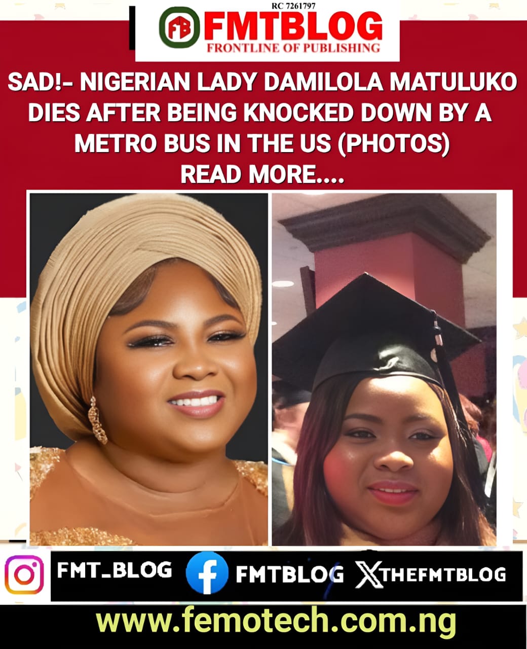 Sad!- Nigerian Lady Damilola Matuluko Dies After Being Knocked Down By A Metro Bus In The US (PHOTOS)