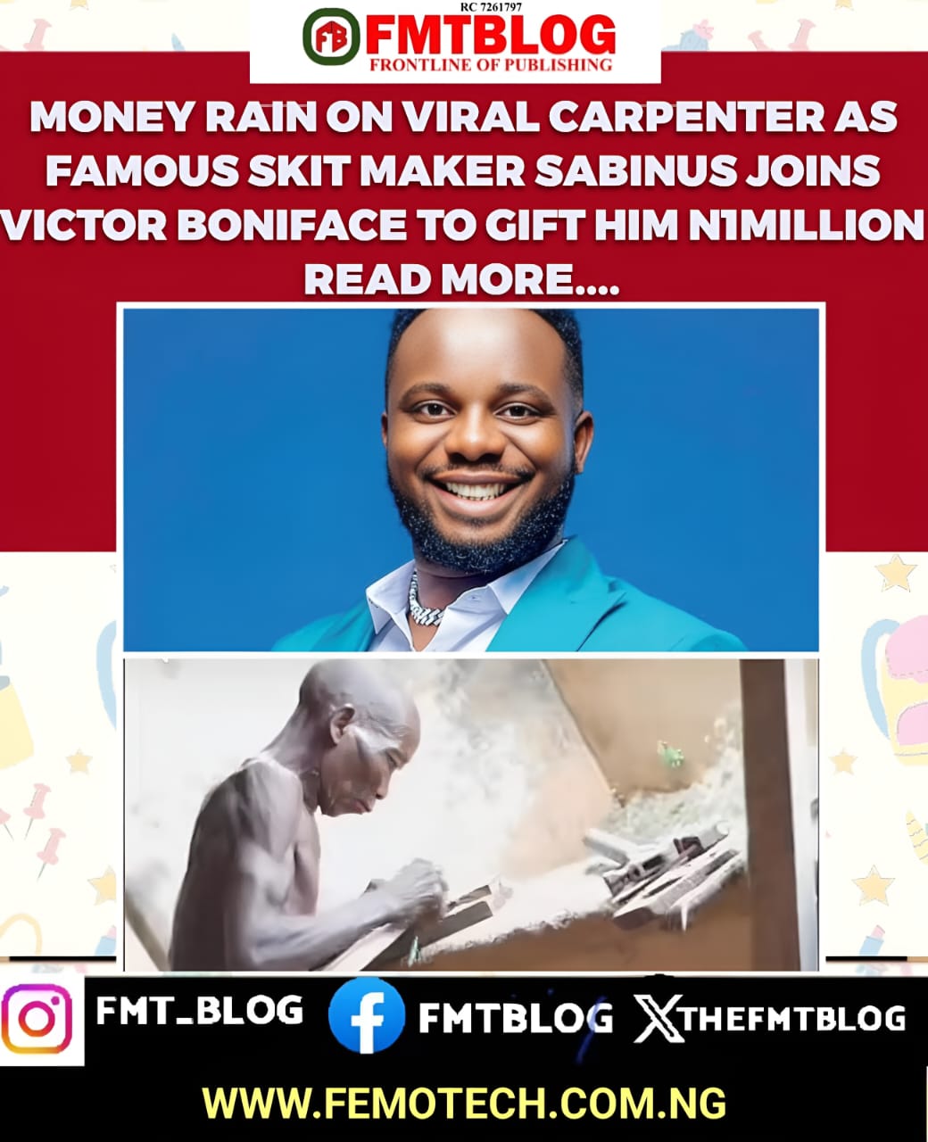 Money Rain On Viral Carpenter As Famous Skit Maker Sabinus Joins Victor Boniface To Gift Him N1 Million