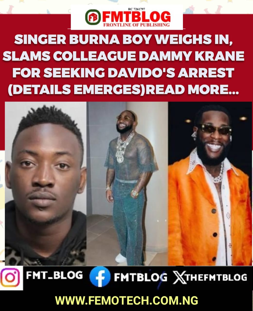 Singer Burna Boy Weighs In, Slams Colleague Dammy Krane For Seeking Davido’s Arrest
