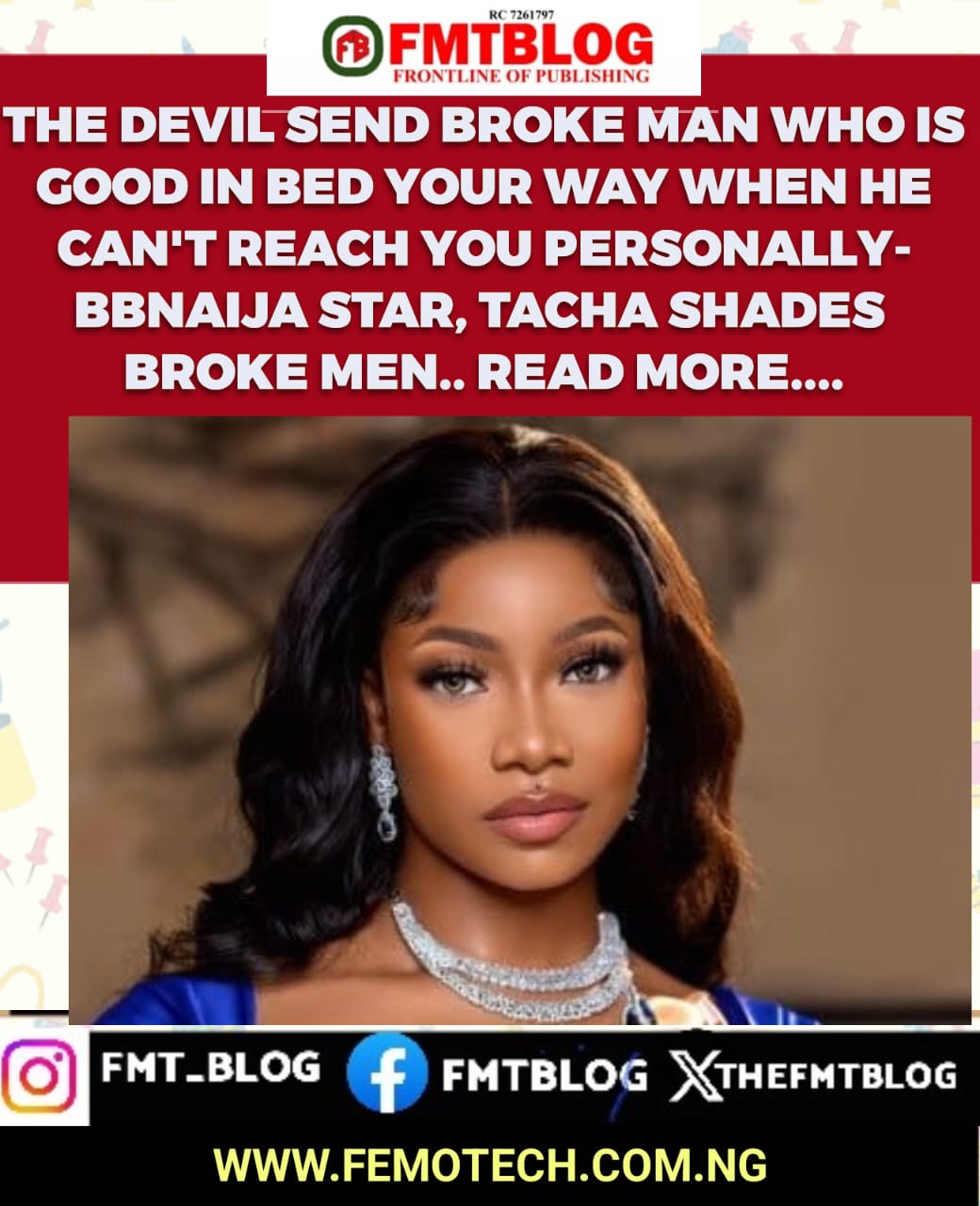 The Devil Send Broke Man Who Is Good In Bed Your Way When He Can’t Reach You Personally- BBnaija Star, Tacha Shades Broke Men