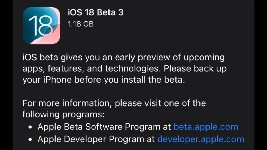 Apple Releases Beta 3 iOS 18