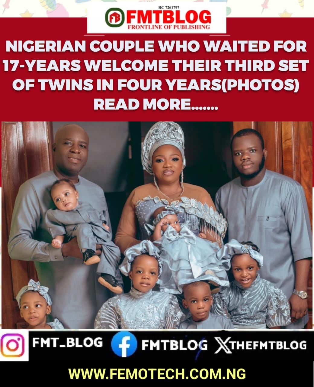 Nigerian Couple Who Waited 17 Years Welcome Their Third Set Of Twins In Four Years (PHOTOS)