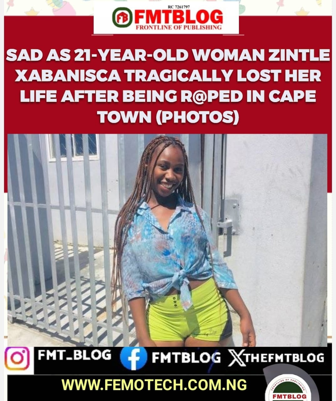 Sad As 21-Year-Old Woman Zintle Xabanisca Tragically Lost Her Life After Being R@ped In Cape Town (PHOTOS)