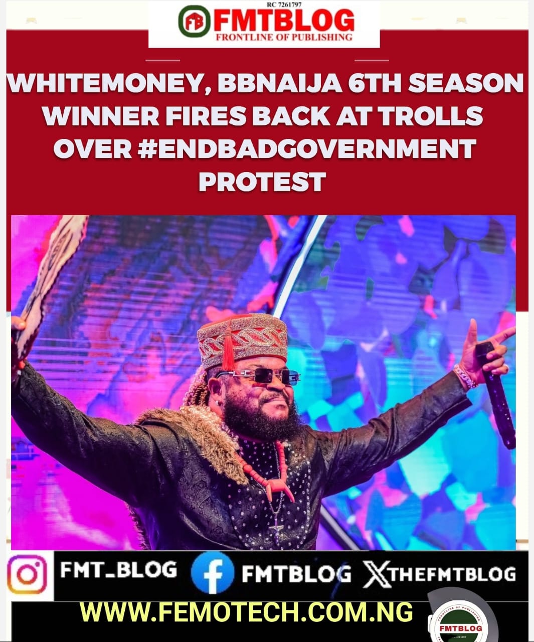 Whitemoney, BBnaija 6th Season Winner Fires Back At Trolls Over #Endbadgovernment Protest.