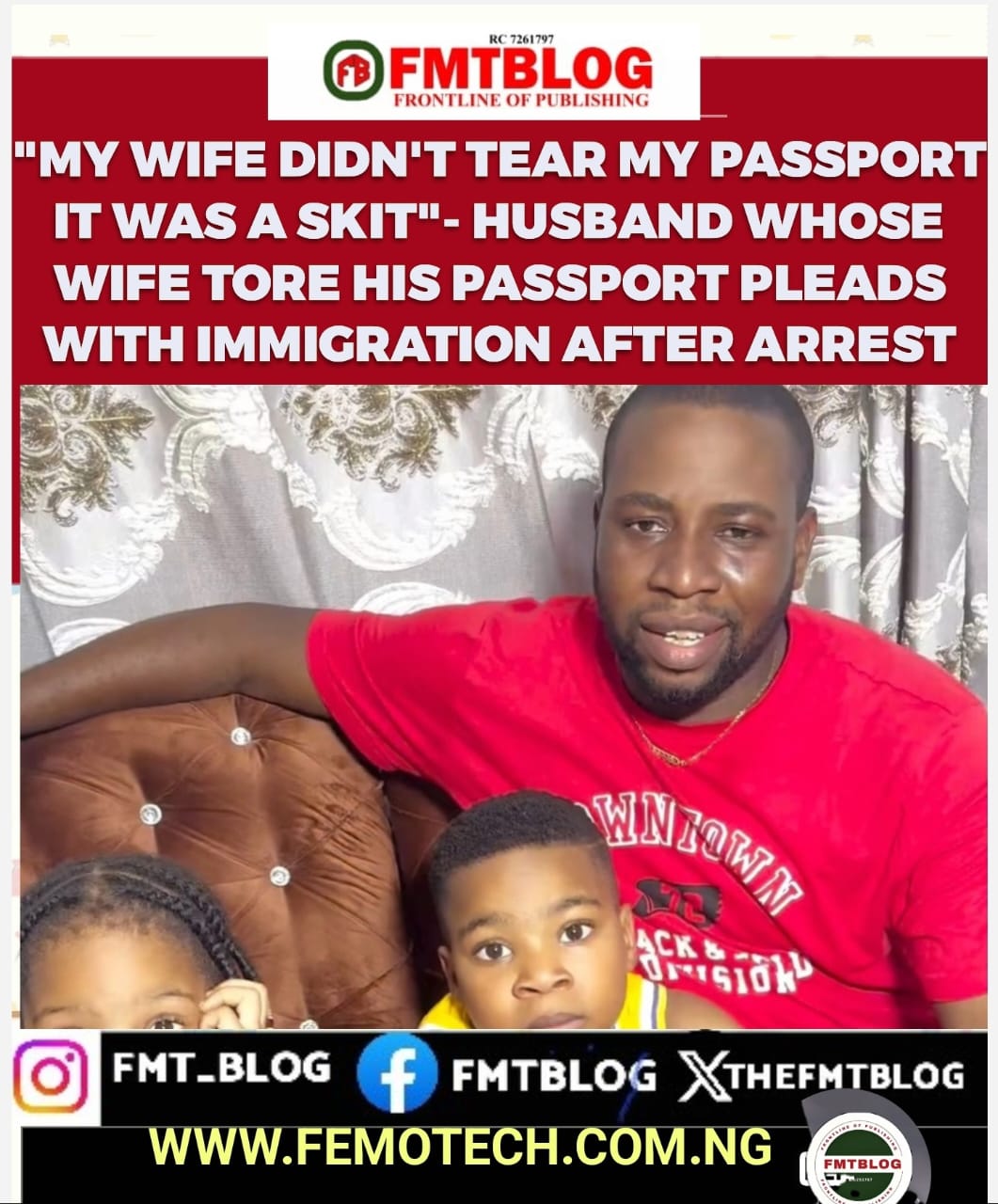 ”My Wife Didn’t Tear My Passport. It Was A Skit”- Husband Whose Wife Tore His Passport Pleads With Immigration After Arrest (VIDEO)