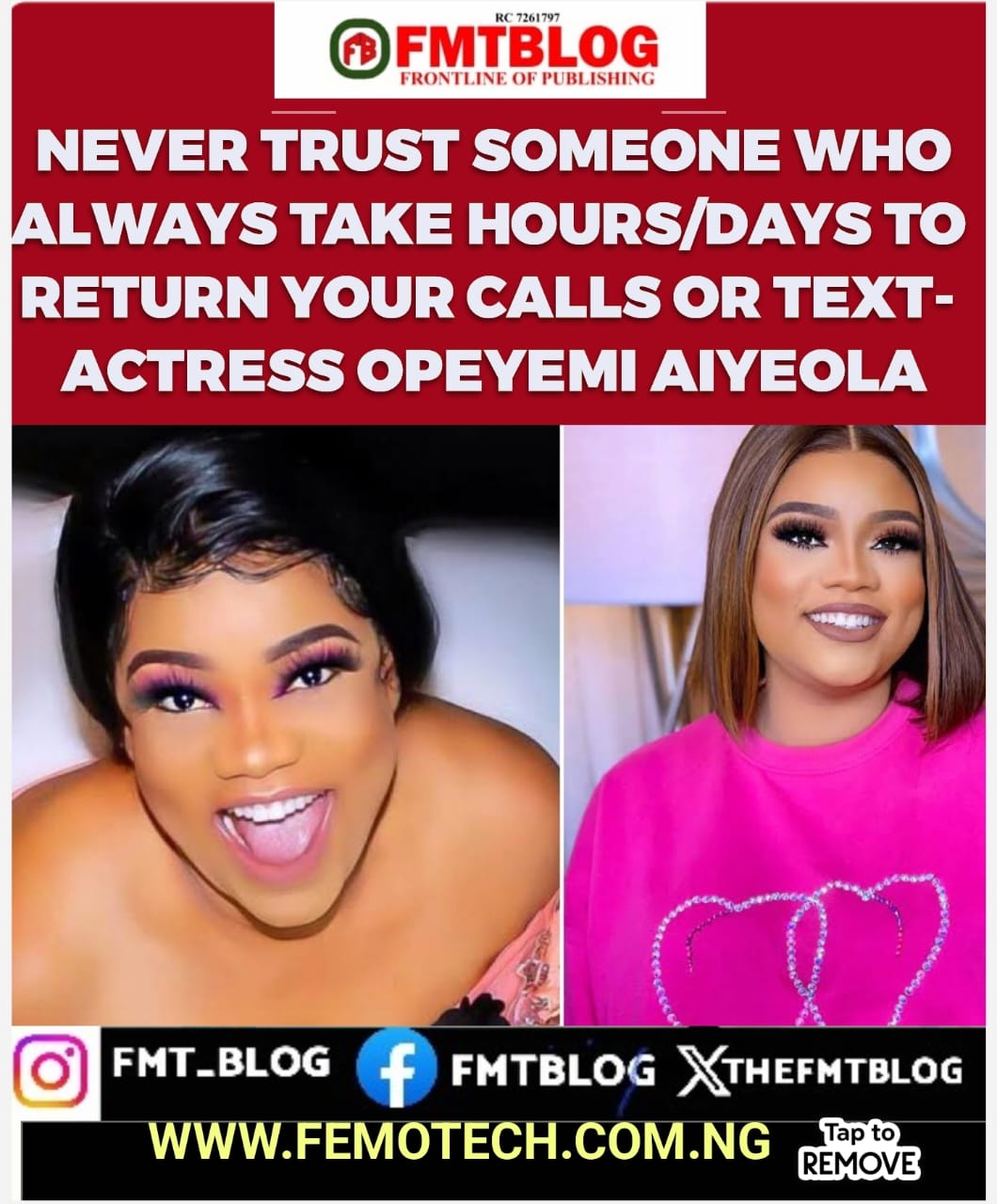 Never Trust Someone Who Always Take Hours/Days To Return Your Calls Or Text- Actress Opeyemi Aiyeola