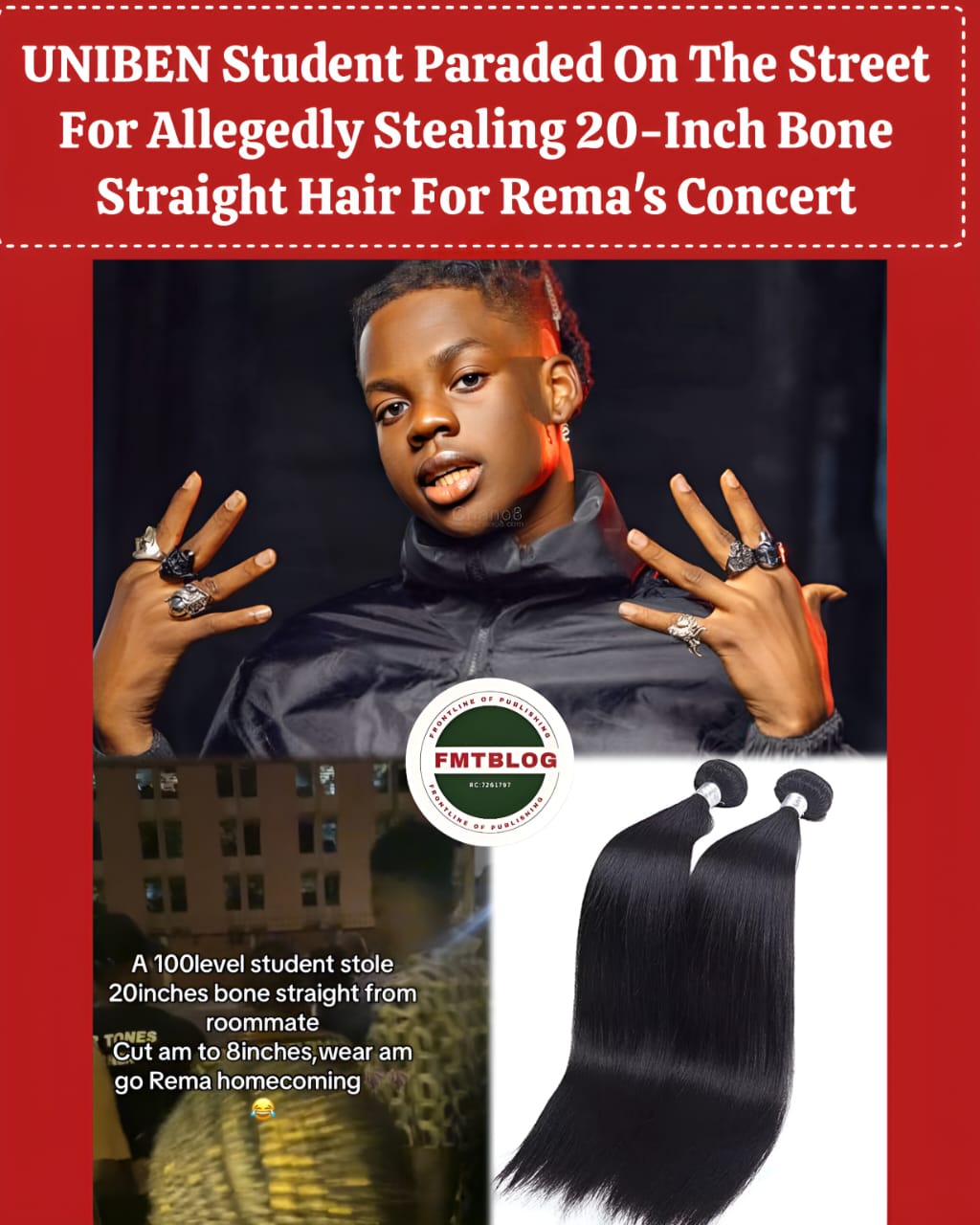 UNIBEN Student Paraded On The Street For Allegedly Stealing 20-Inch Bone Straight Hair For Rema’s Concert (Video)