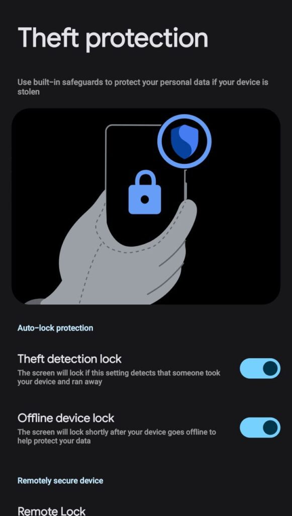 Google Android theft detection lock