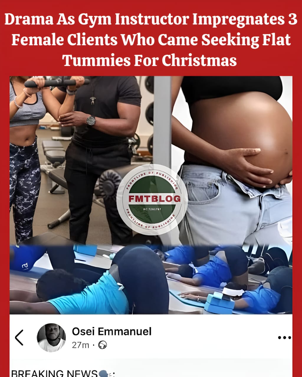 Drama As Gym Instructor Impregnates 3 Female Clients Who Came Seeking Flat Tummies For Christmas