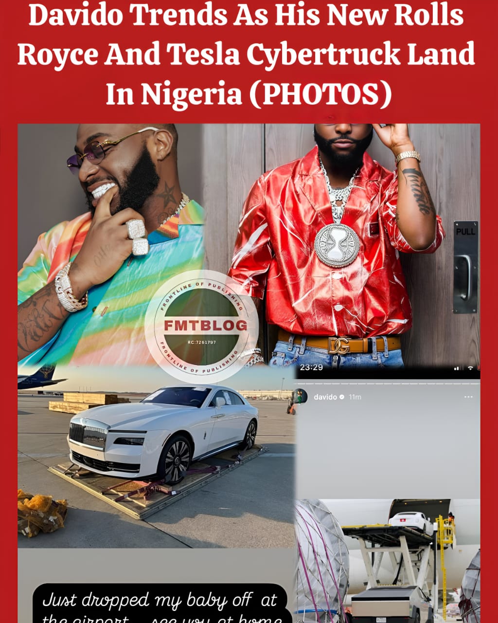 Davido Trends As His New Rolls Royce And Tesla Cybertruck Land In Nigeria (PHOTOS)