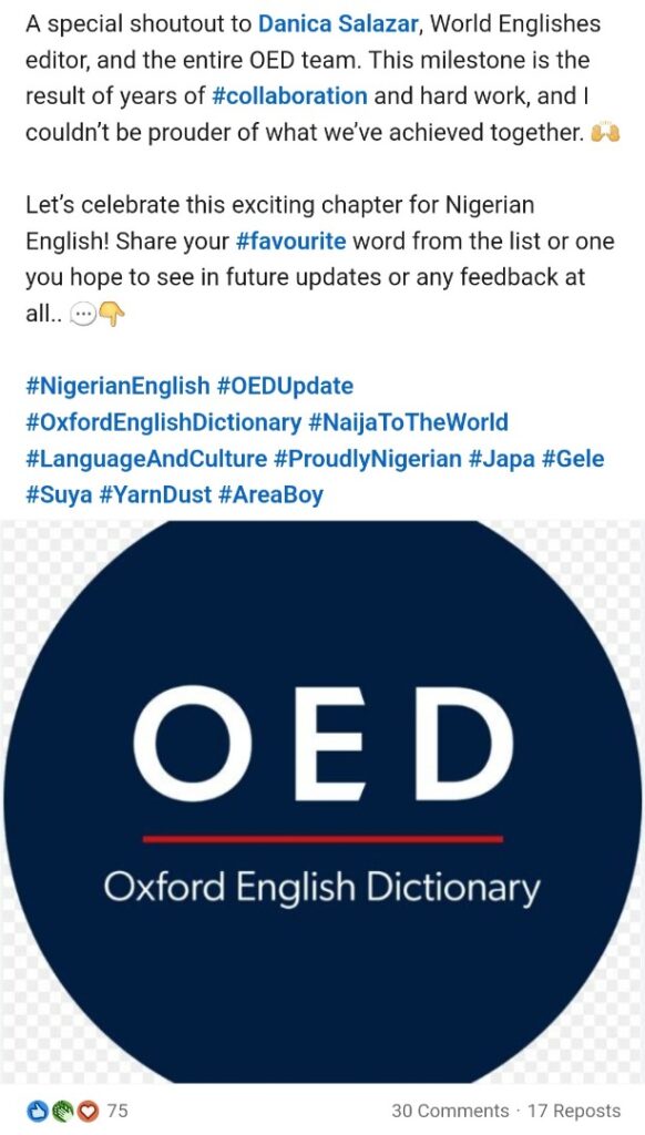 Oxford English Dictionary Adds 22 Nigerian Words