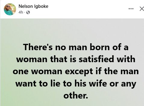 No Man Born Of A Woman Can Be Satisfied With Woman