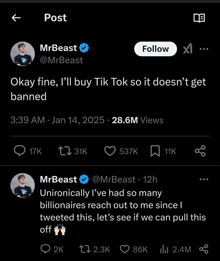 MrBeast Offers To Purchase TikTok Amidst US Ban Threat