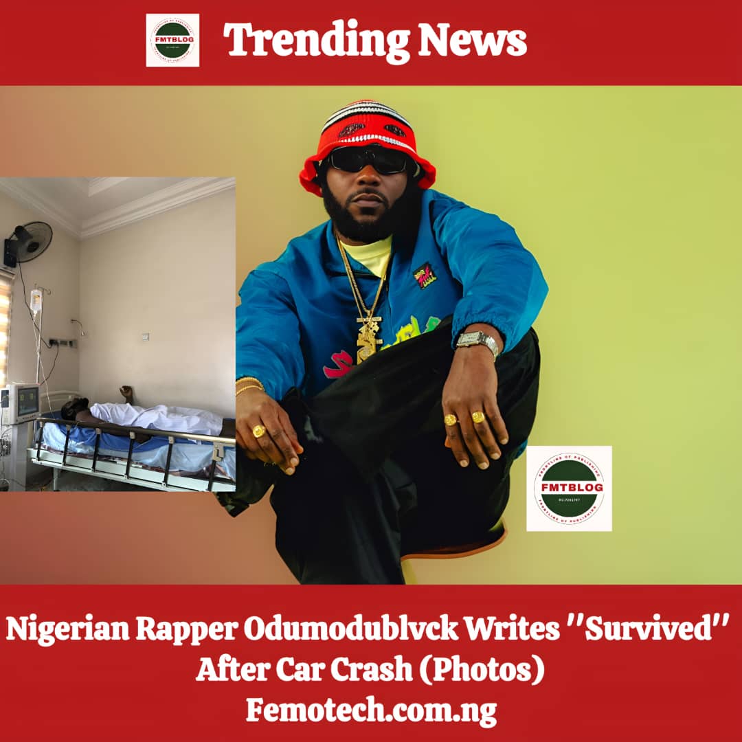 Nigerian Rapper Odumodublvck Writes ”Survived” After Car Crash (Photos)