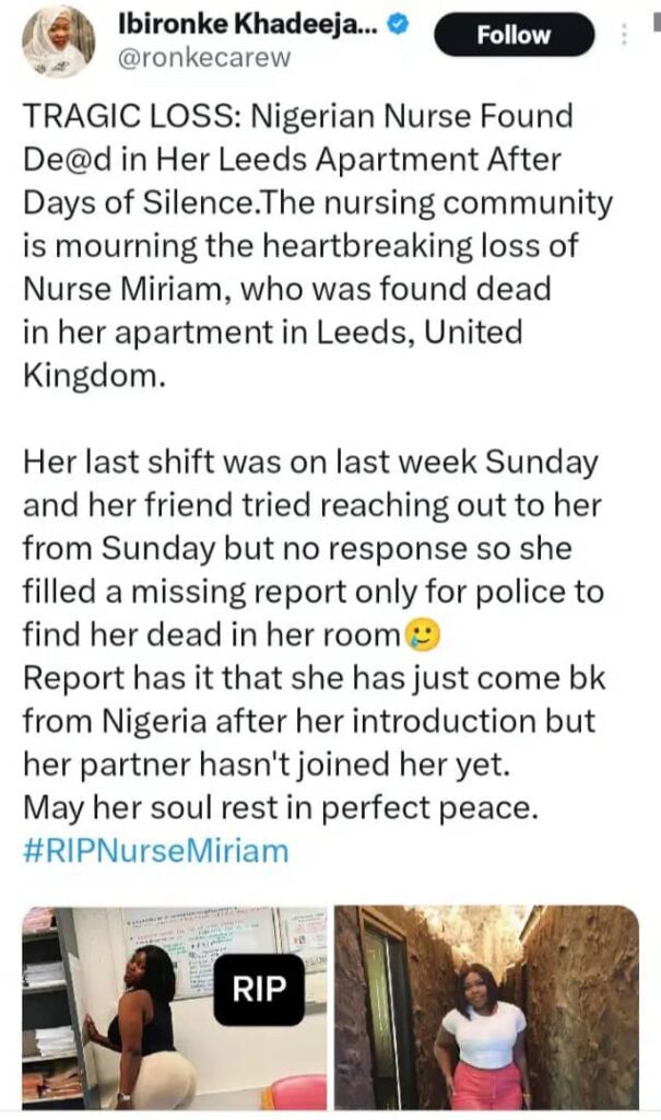 Tragedy Strikes as Nigerian Nurse Found Dead in UK Apartment 